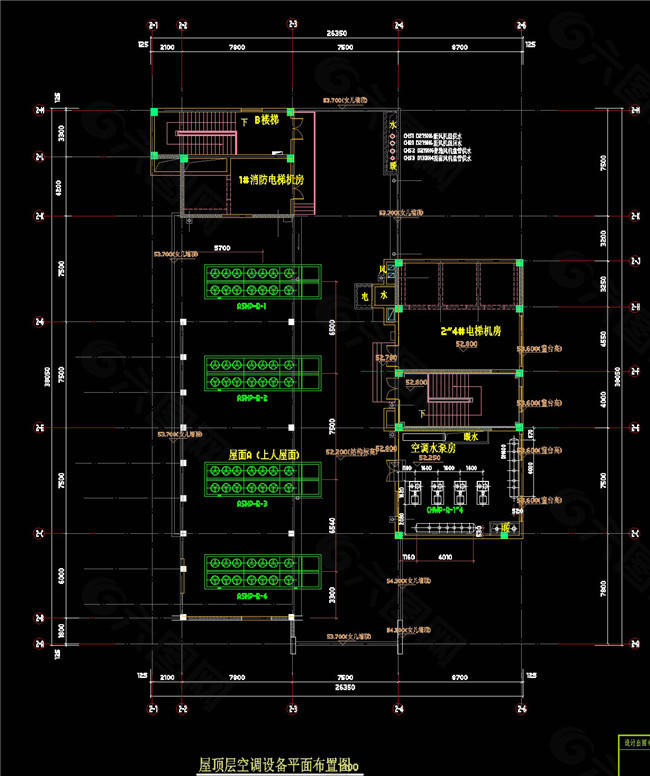 屋顶层空调设备平面布置图CAD图纸
